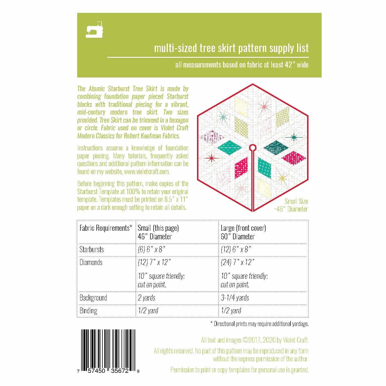 Violet Craft - Wholesale Craft Sewing Kit - VC039: The Atomic Starburst Tree Skirt Pattern1