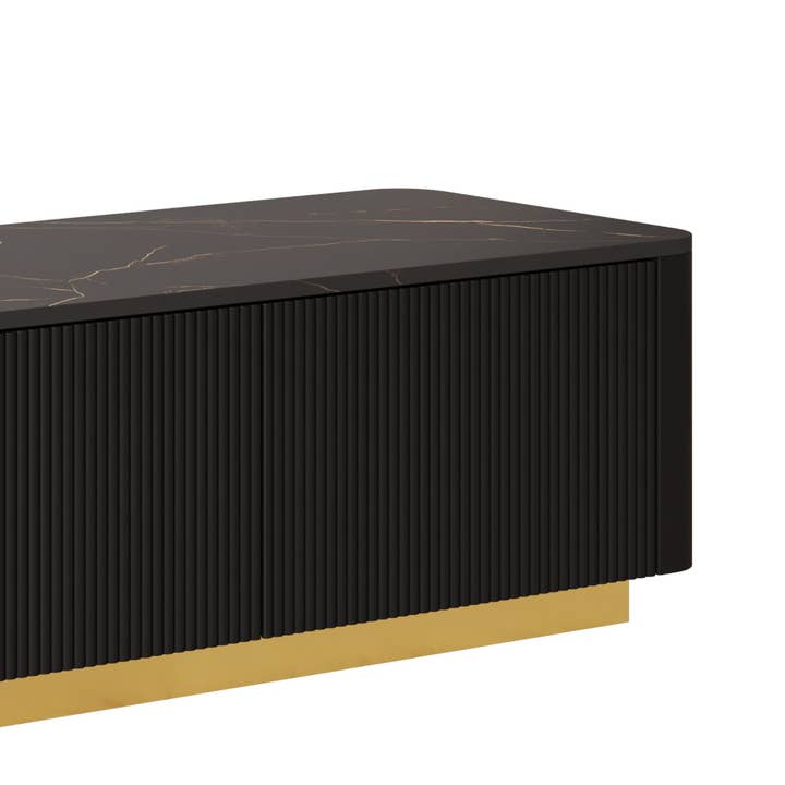 HOMYCASA DESIGN INC - Wholesale Console Table - ON-TREND Luxury Fluted TV Stand for TVs Up to 85', Faux Marble Tabletop Media Console with 4 Drawers, Curved Profile Design, Modern Entertainment Center with Gold Base for Living Room, Black11