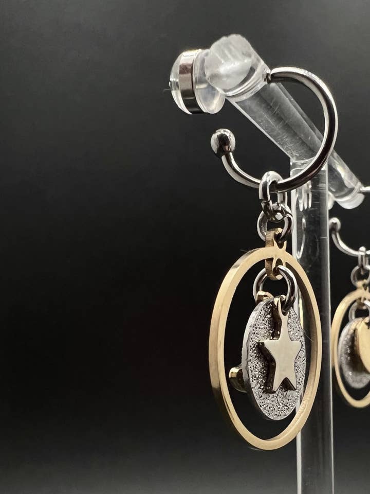 Urania Shapeshifter Reversible Moon & Star Hoop Earrings - Gold / Silver for wholesale by Lawless