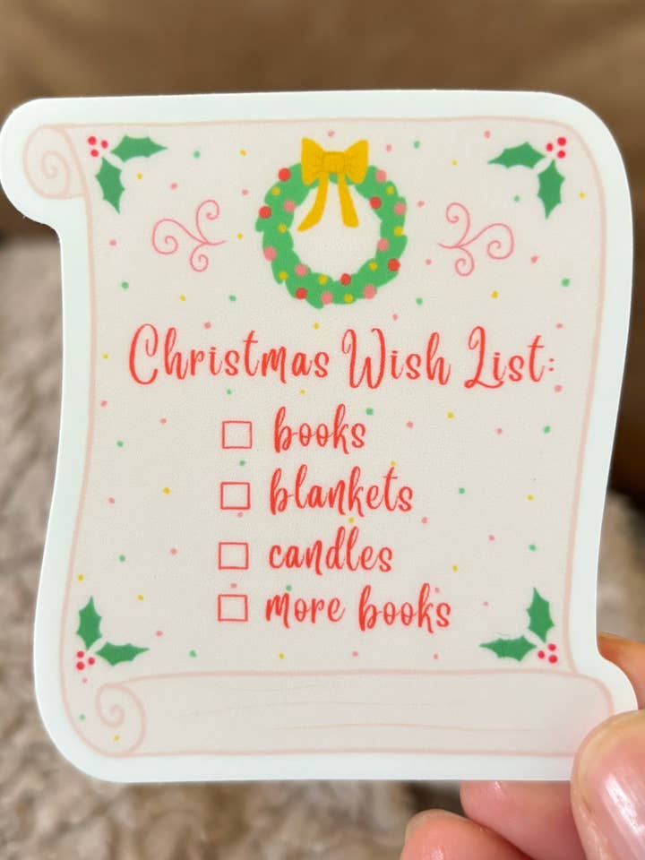 Christmas wishlist sticker for wholesale by Tales and Pages Shop