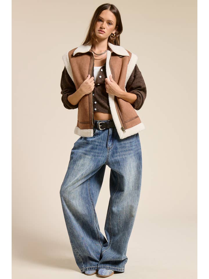 Mimosa - Wholesale Outerwear Vest - Women's - Faux Suede Shearling Vest Jacket2