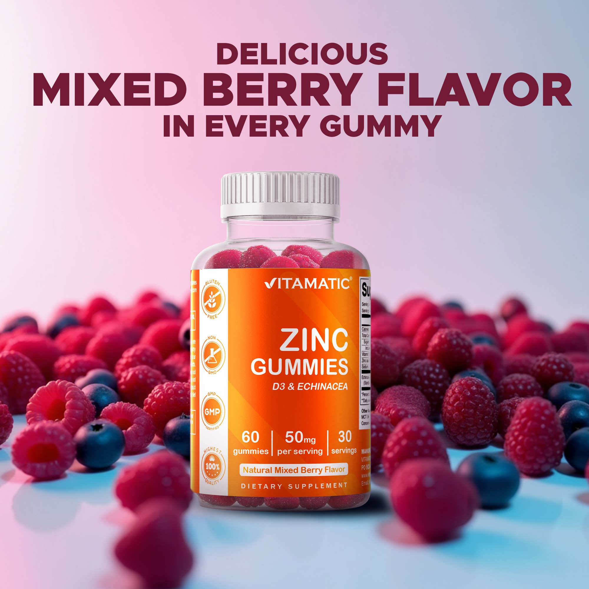 Vitamatic - Wholesale Oral Supplement/Vitamin - Vitamatic Zinc 50mg | 60 Vegan Gummies6