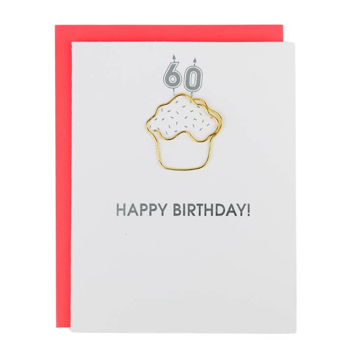 Happy Birthday Candles 60 - Milestone Birthday- Cupcake Paperclip Card for wholesale by Chez Gagné