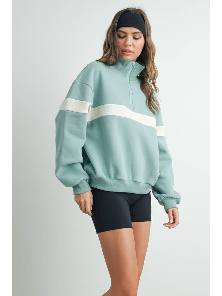 BUTTERMELON - Wholesale Sweatshirt - Women's - Two-Toned Half Zip Collar Sweatshirt - BMT753566