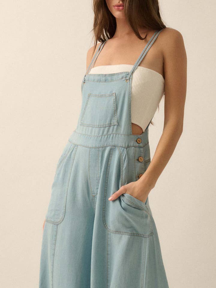 Blue Denim Button Cargo Overall Wiht Pocket for wholesale on Faire