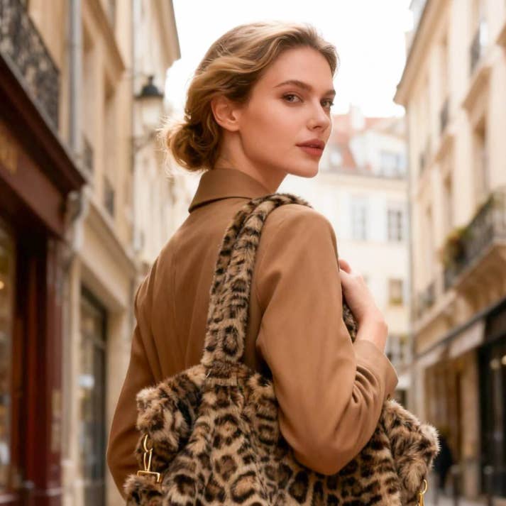 Bolso de Hombro de Imitación de Piel de Leopardo Camel MCLPSBCA para venta al por mayor de LOOWIE