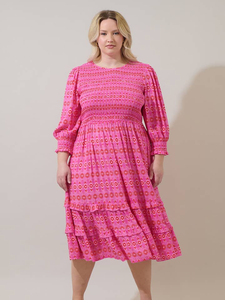 Mirany Ikat Ludlow Smocked Maxi Dress Curve for wholesale by Sugarlips