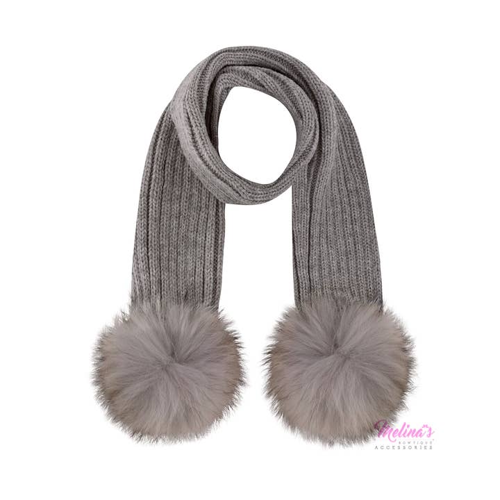 Cachecol Malha Dupla Pom Cinza por atacado de Melina's Bowtique