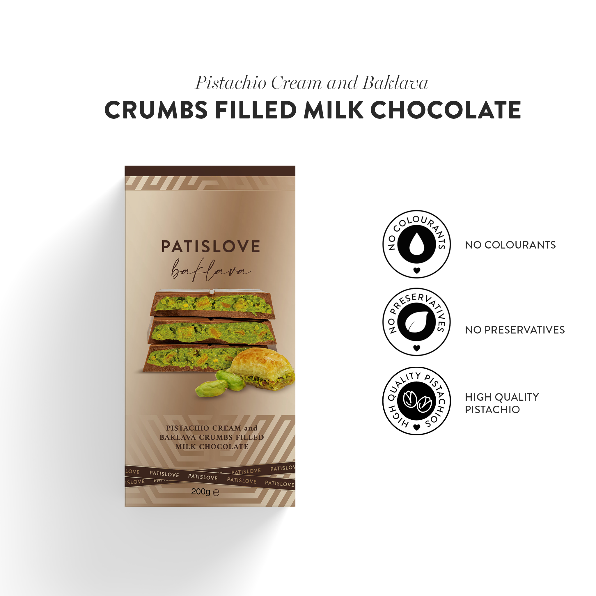 Patislove - Wholesale Chocolate - Pistachio Cream and Baklava Crumbs Filled Milk Chocolate2