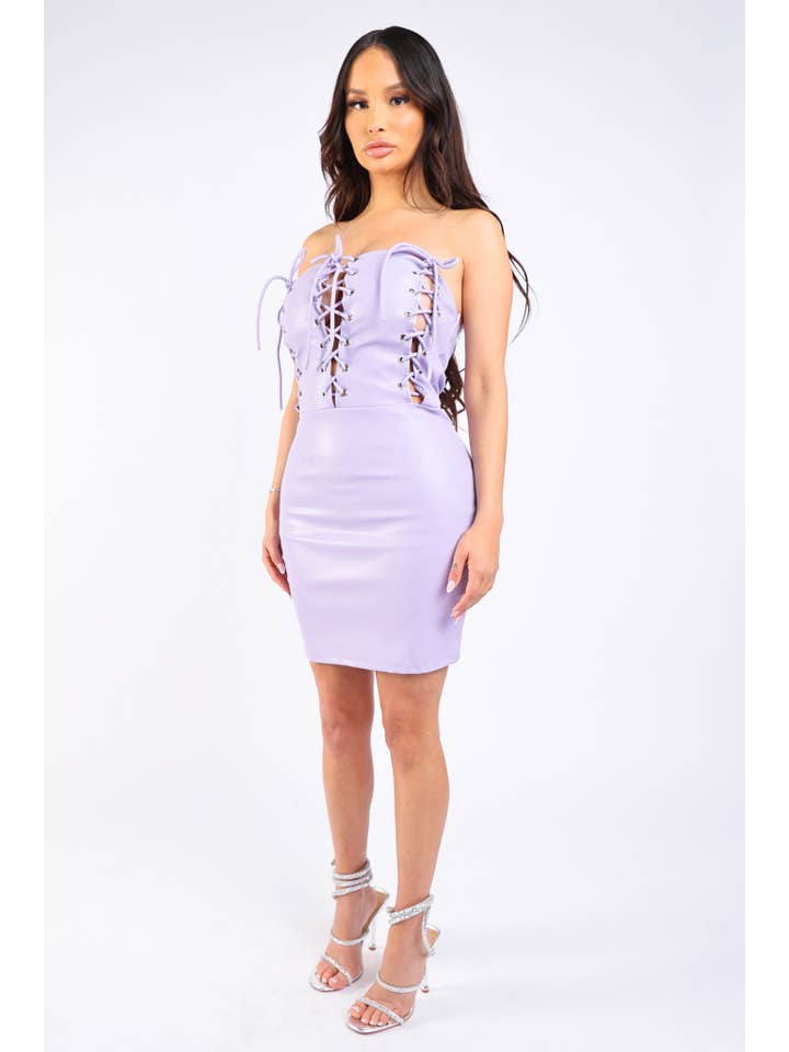 K Too – Großhandel Kleid – Damen – Detailliertes PU-Tubekleid mit Schnürung