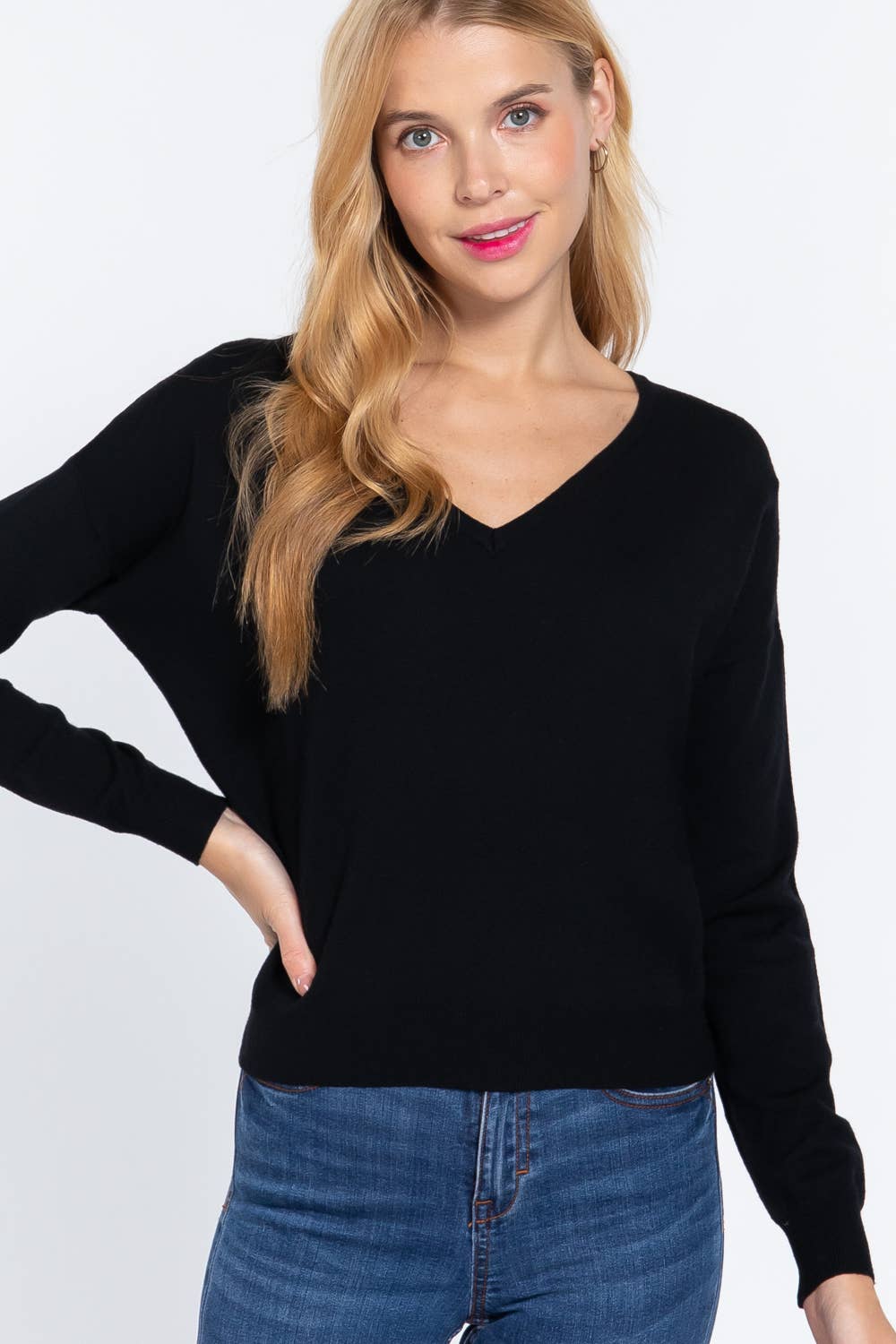 Active Basic | Active USA – Engroshandel Pullover - Dame – Viscose trøje med v-udskæring, lange ærmer og krydset rygrem12