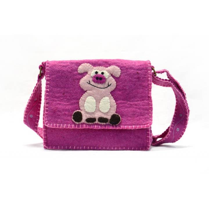 BNB Crafts Inc. - Wholesale Messenger Bag - Unisex - Smiley Pig Felted Messenger Bag