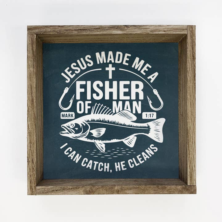 Jesus machte mich zu einem Menschenfischer - Fisch-Wortzeichen Leinwandkunst für den Großhandel von Hangout Home