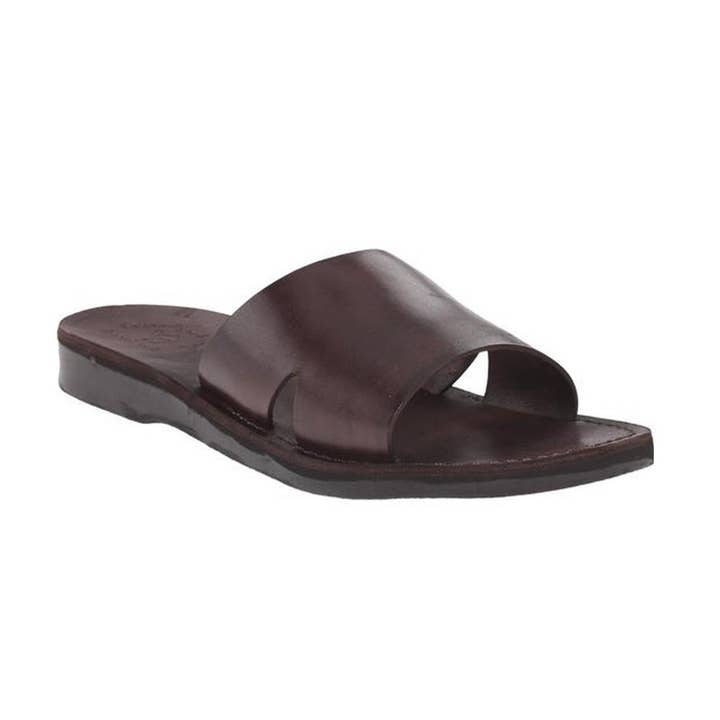 Bashan - Sandales à bandoulière large en cuir | Marron pour la vente par Jerusalem Sandals