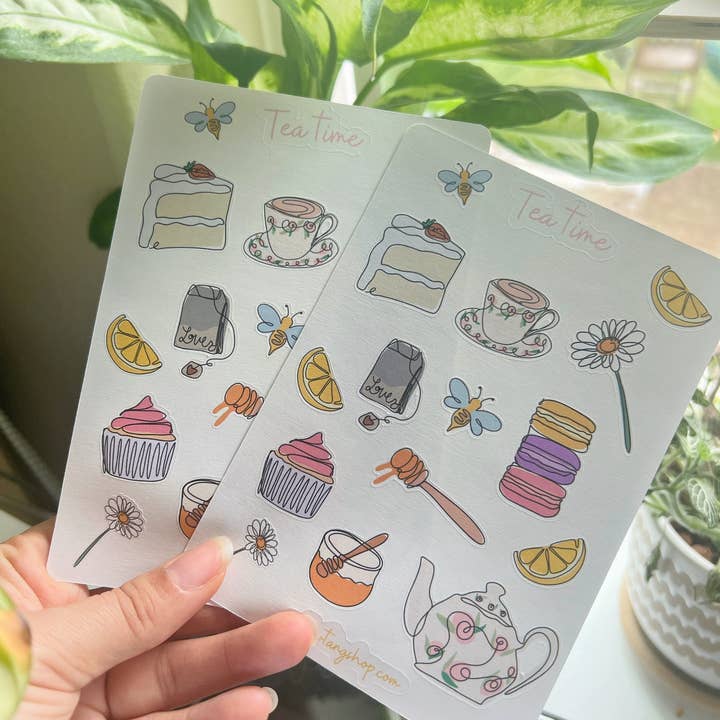 Tea time sticker sheets for wholesale by Yellow Tang Shop