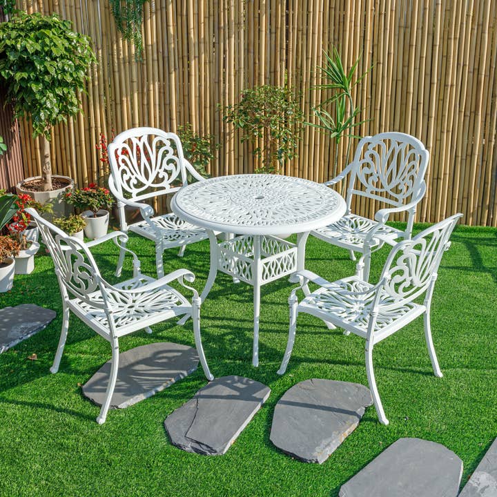 Hi-Line Gift Ltd. - Wholesale Patio set - Sleek White Bistro Bliss Cast Aluminium Patio Set1