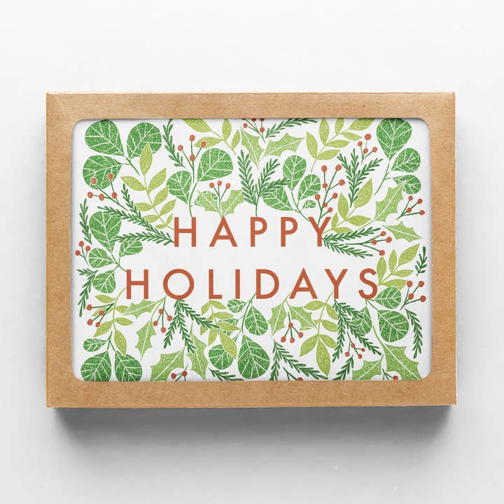 Happy Holidays Boxed Set of Greeting Cards for wholesale by Quiet Lines Design
