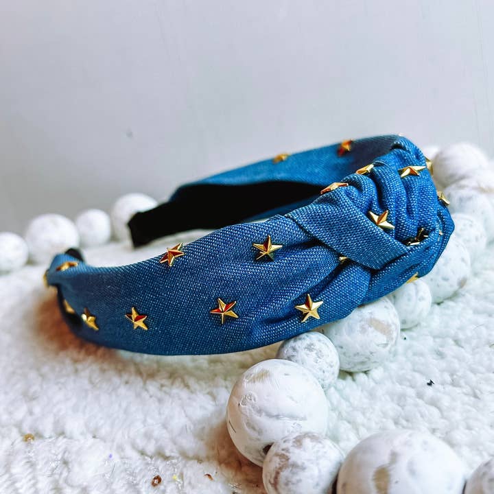 Denim Star Headband for wholesale by Golden Rae Wholesale