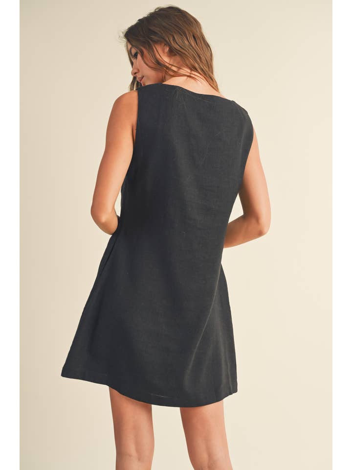 MIOU MUSE - Wholesale Dress - Women's - D2816 LINEN SQUARE NECK PATTERN MINI DRESS