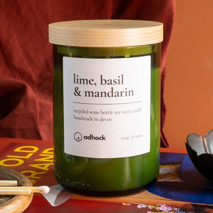 Lime, Basil & Mandarin Wine Bottle Candle for wholesale by Adhock Homeware
