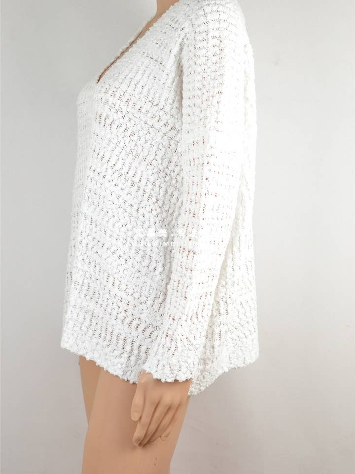 White Openwork Pullover Knit Sweater for wholesale on Faire1