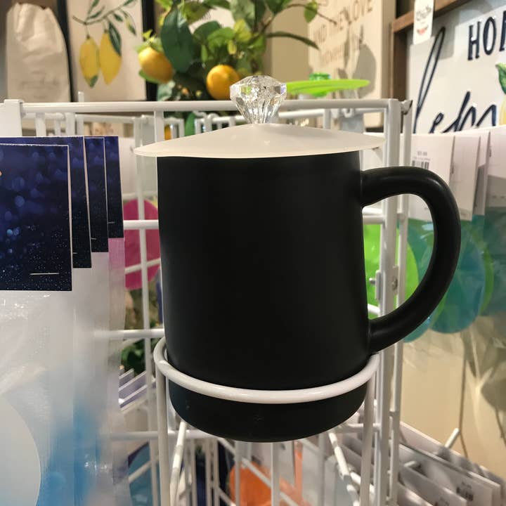 Demo - Black Coffee Cup in White Wire 4" Diameter Display for wholesale by Lidz, LLC