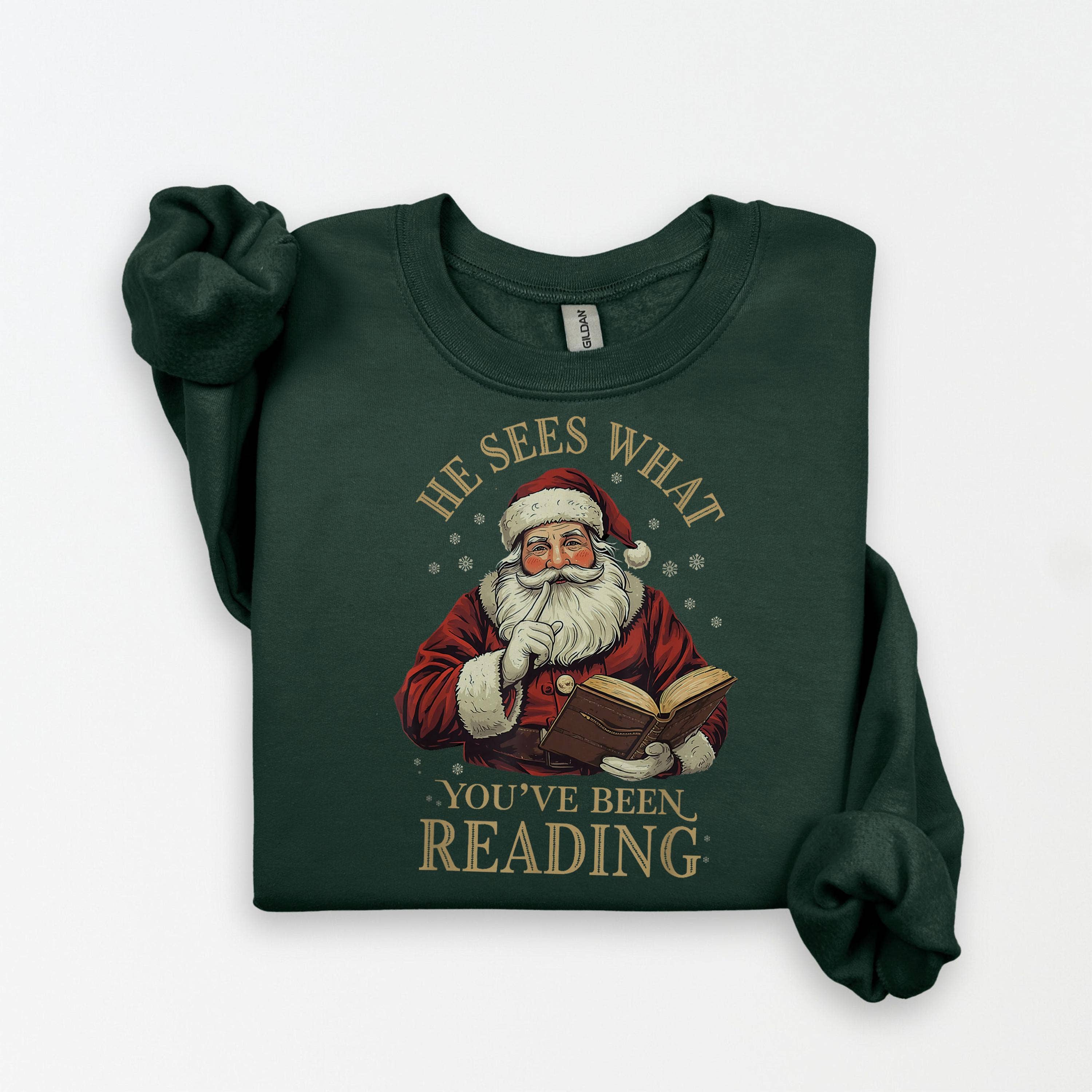Glaime – wholesale T-shirt (graphic) – women's – Funny Bookish Christmas Santa Comfort Colors Sweater & Tee0