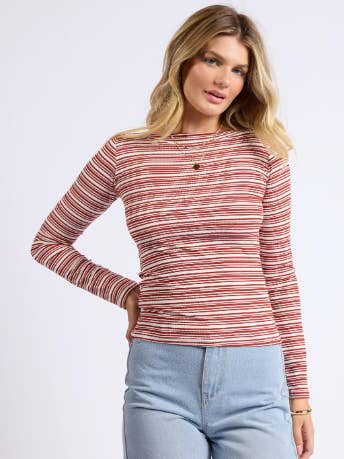 Between The Lines Boat Neck Top: MAROON IVORY for wholesale by Sage The Label