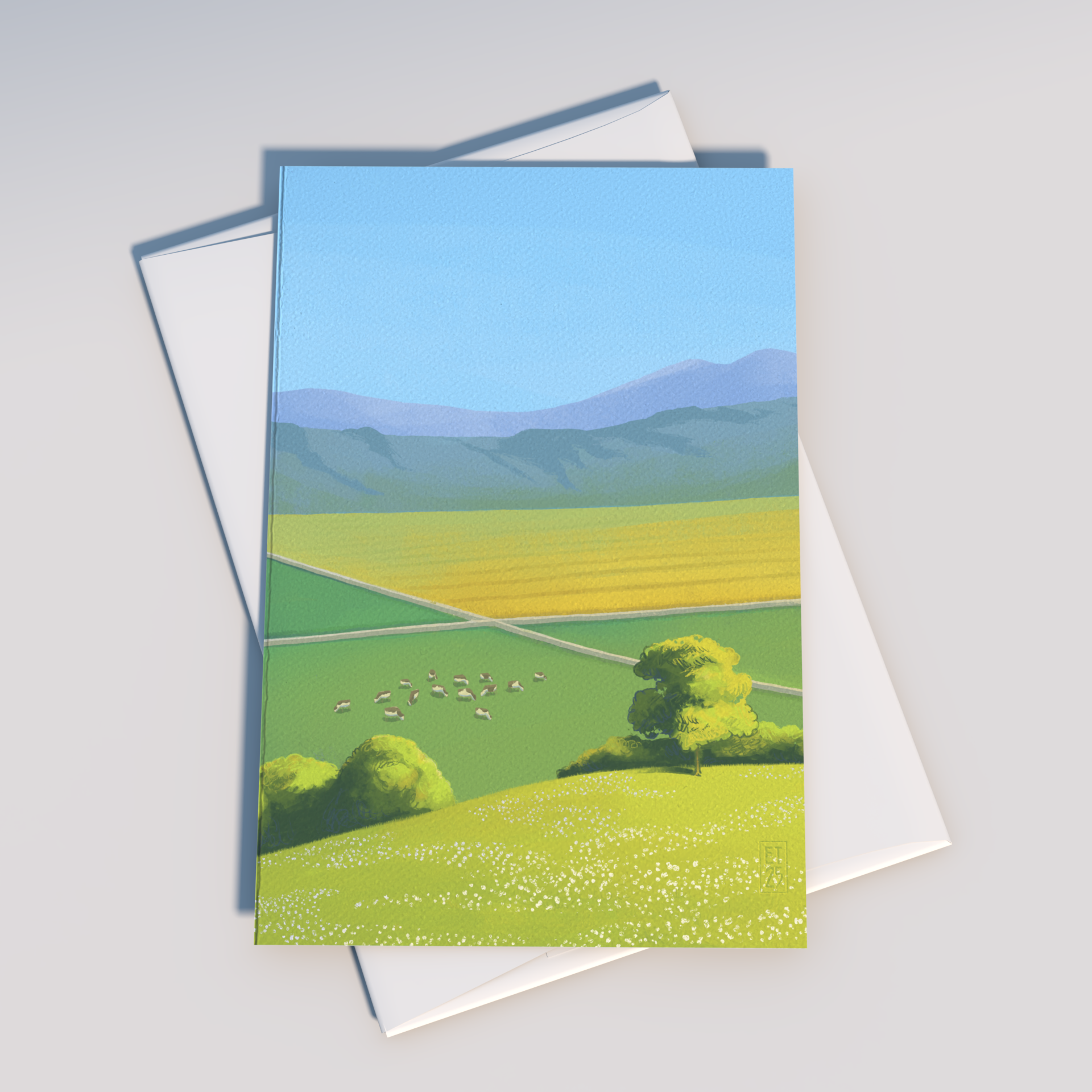 Tiday Art - Wholesale Everyday Greeting Card - Greener Pastures - A6 Greeting Card Pack of Cows Grazing7