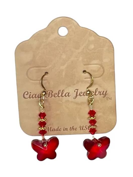 Kristallfjärilspärlade droppörhängen i guld för wholesale av Ciao Bella Jewelry Inc