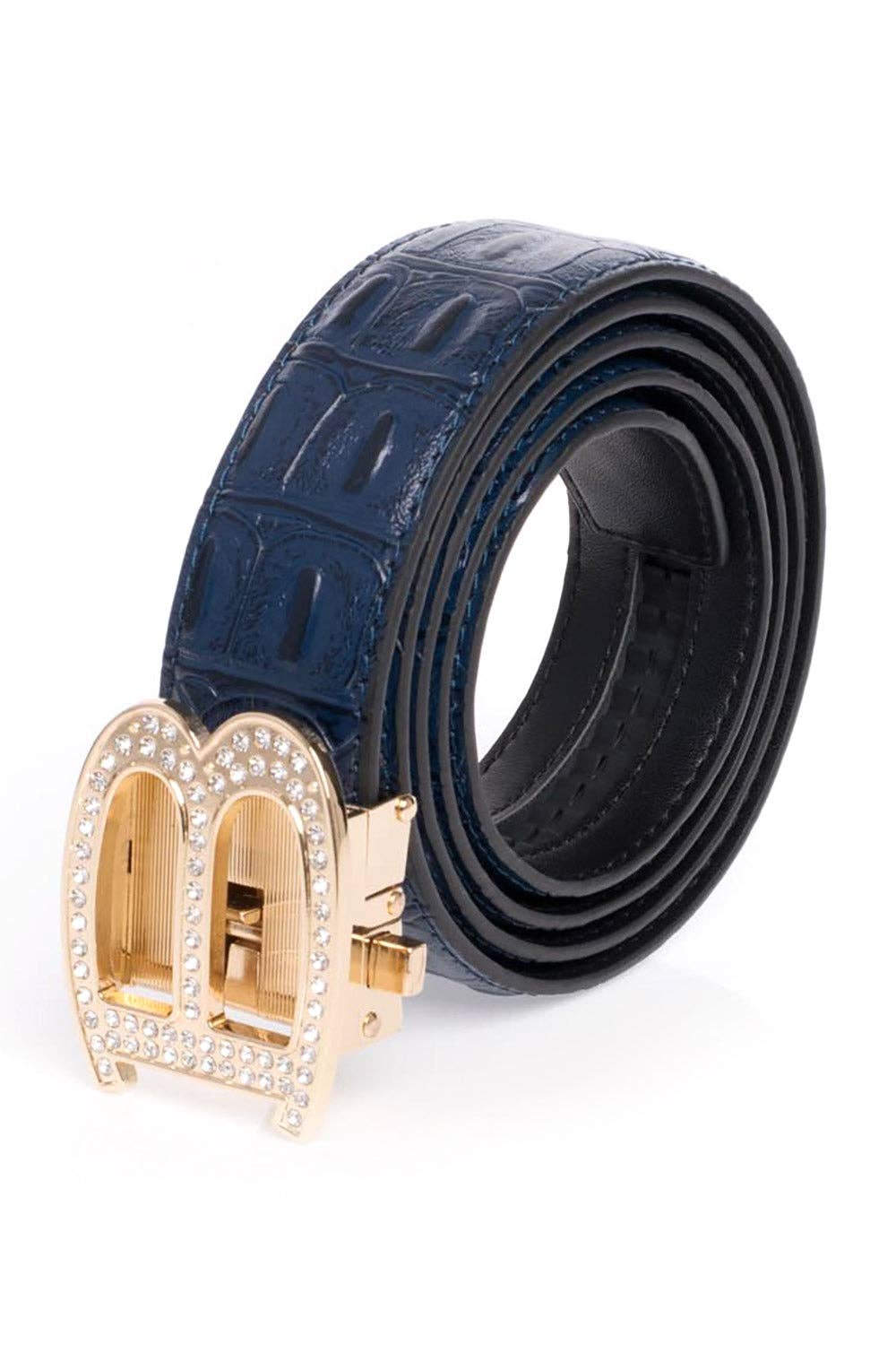 BARABAS – wholesale Belt – Men's – Men's Rhinestone B Letter Buckle Leather Belt BK81025