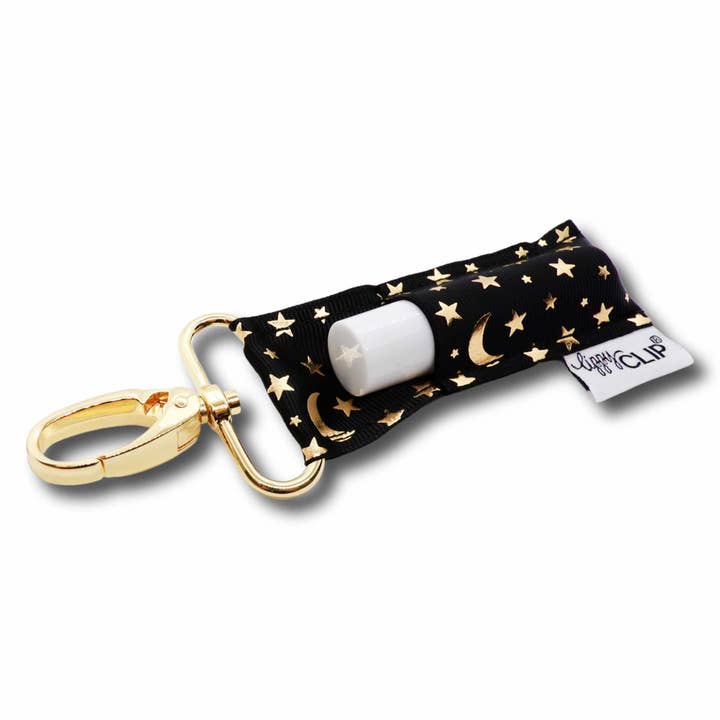 LippyClip Lip Balm Holder - Wholesale Lip Balm Case/Holder - Celestial Moon Stars Black + Gold LippyClip® Lip Balm Holder
