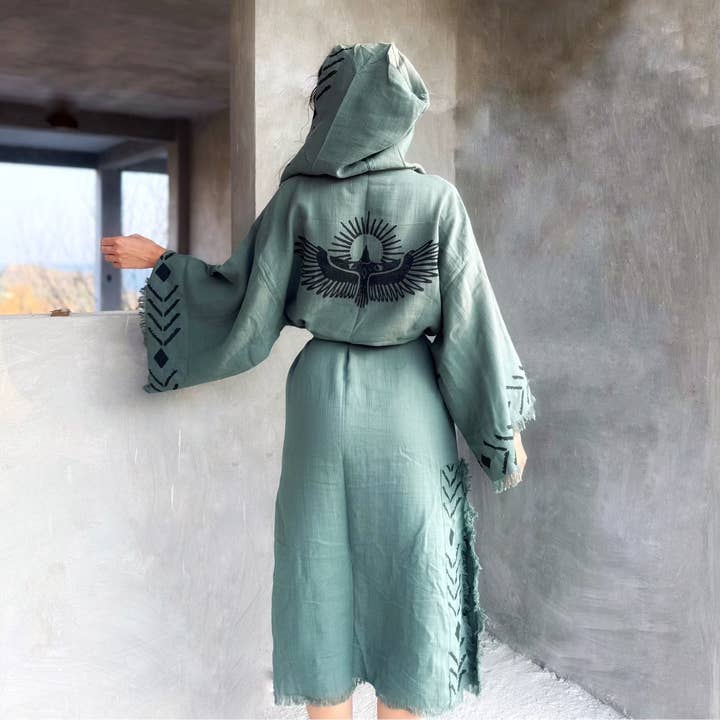Organic Hooded Green Cotton Soft Bathrobe for wholesale by AstraWander