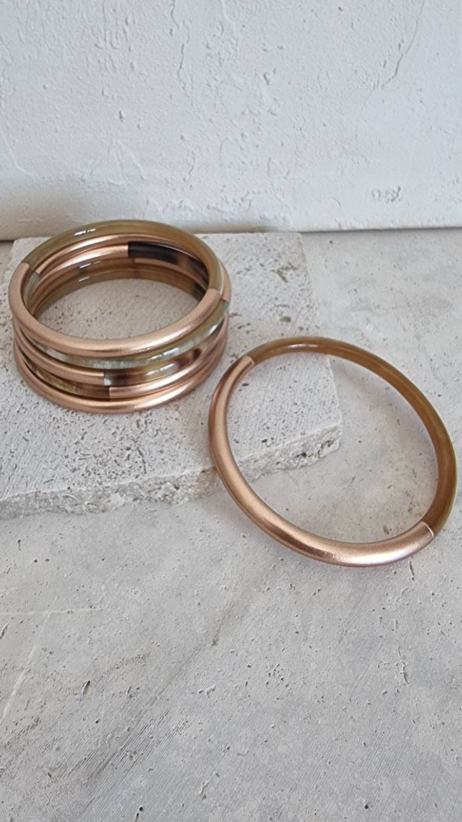 Le Coin Sauvage - Wholesale Bangle Bracelet - Horn Bangle Bracelet - 5 mm - Champagne Duo - Rose Gold1