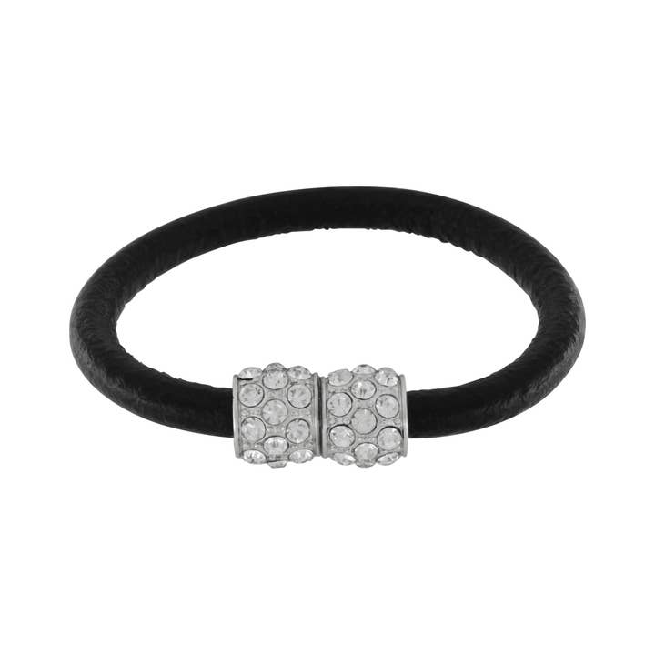 Audrey IN:STORE Bracciale in Pelle con Cristalli Magnetici Placcato Argento per la vendita all'ingrosso da parte di Dansk Copenhagen