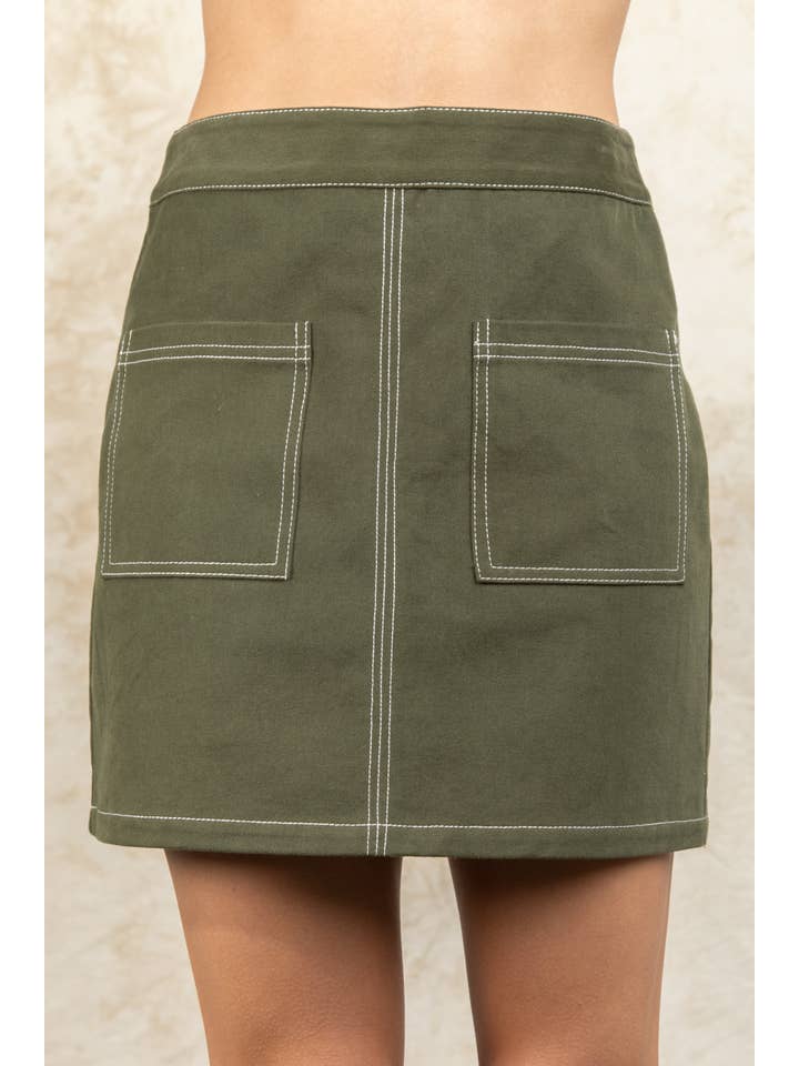 VERY J - Wholesale Skirt - Women's - VE60070BOT-Contrast Color Stitch Mini Skirt