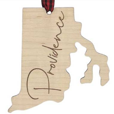 Enfeite de Natal personalizado do estado da cidade natal de Rhode Island por atacado de Woodlander Workshop