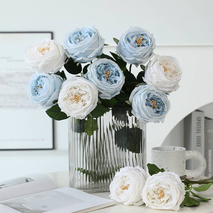 Sweet Home Deco - Wholesale Artificial Flowers - 17''T Faux-Ever Real Touch Rose Spray, Spring Austin Rose