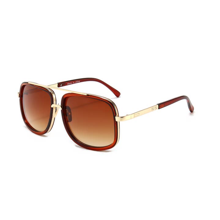 Trio Trading - Wholesale Sunglasses - Men's - Men's Fashion Sunglasses Big Size Rectangle Aviation 12 Pack
