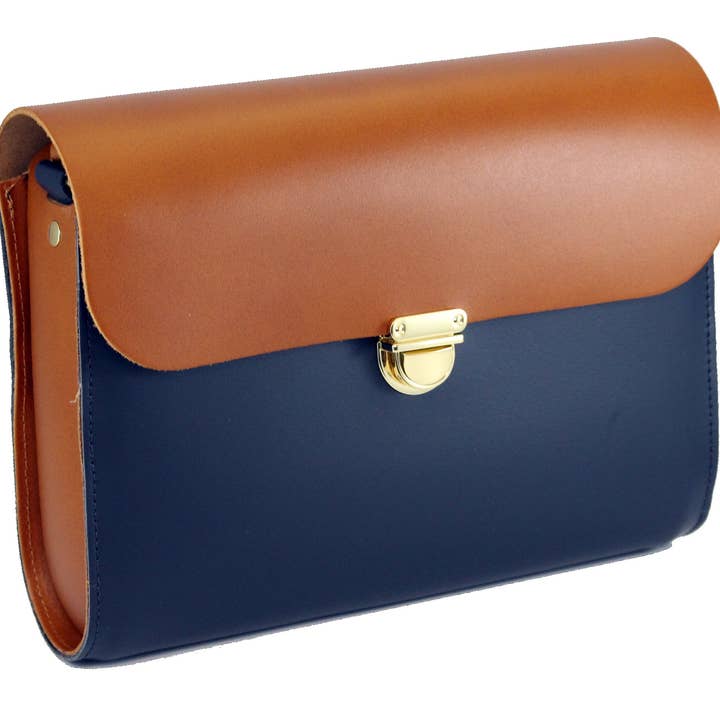 A to Z Leather – wholesale Satchel – Women's – Navy and Tan Leather Satchel - Leilani15