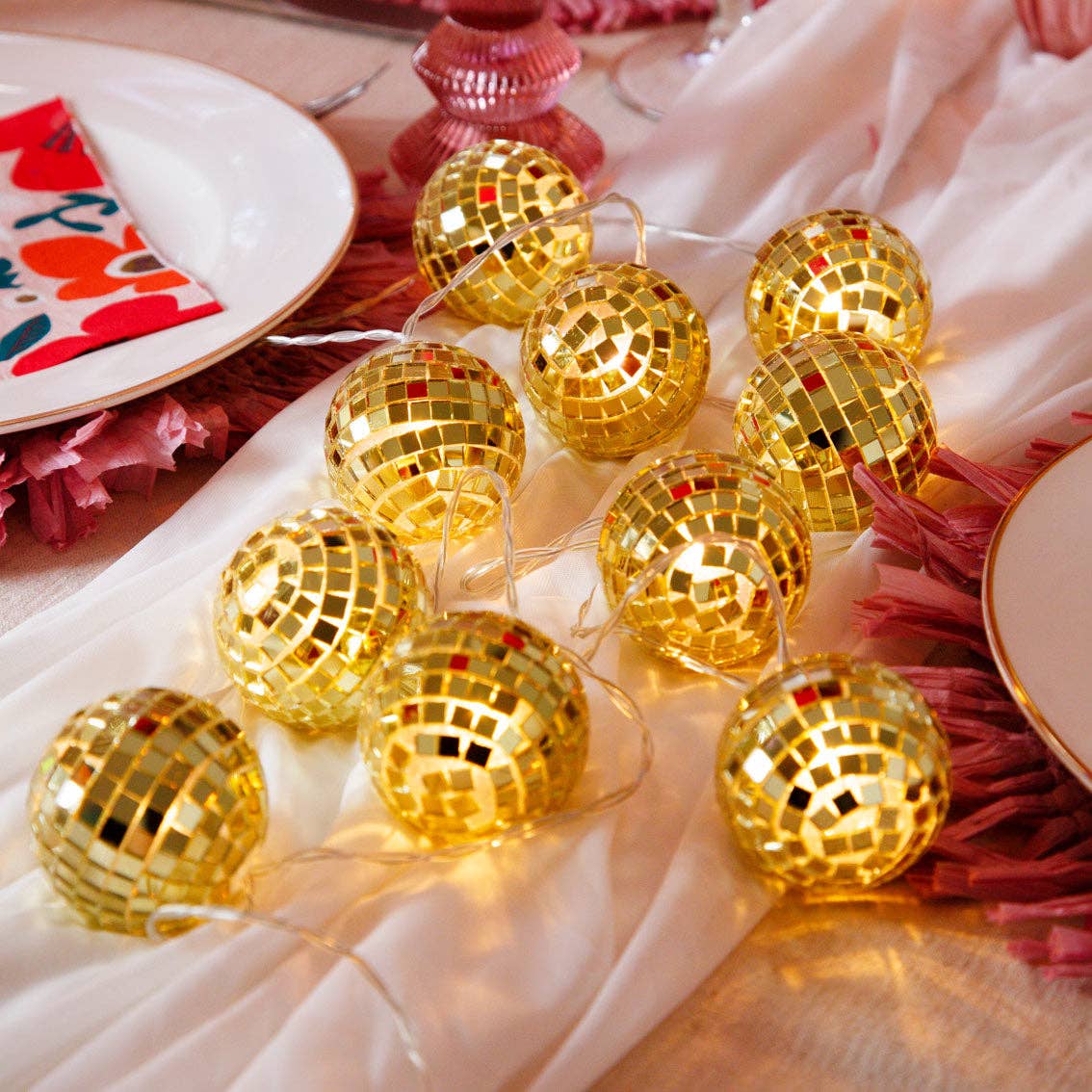 Talking Tables UK – wholesale String lights – Luxe Gold Disco Balls String Lights - 1.6m2