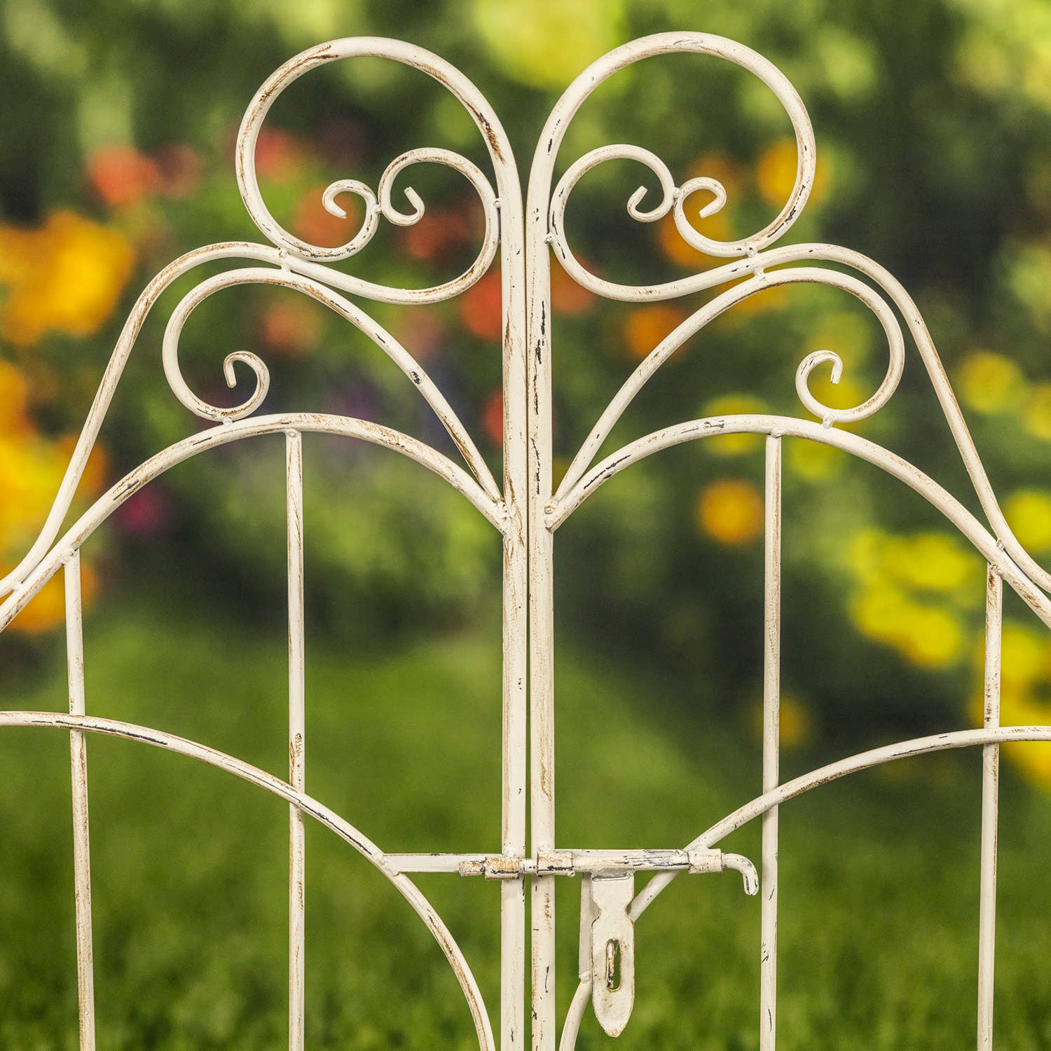 Zaer Ltd. International - Wholesale Outdoor Ornament/Decor - Iron Garden Gate w/Side Plant Stands "Stephania" in 3 Colors12