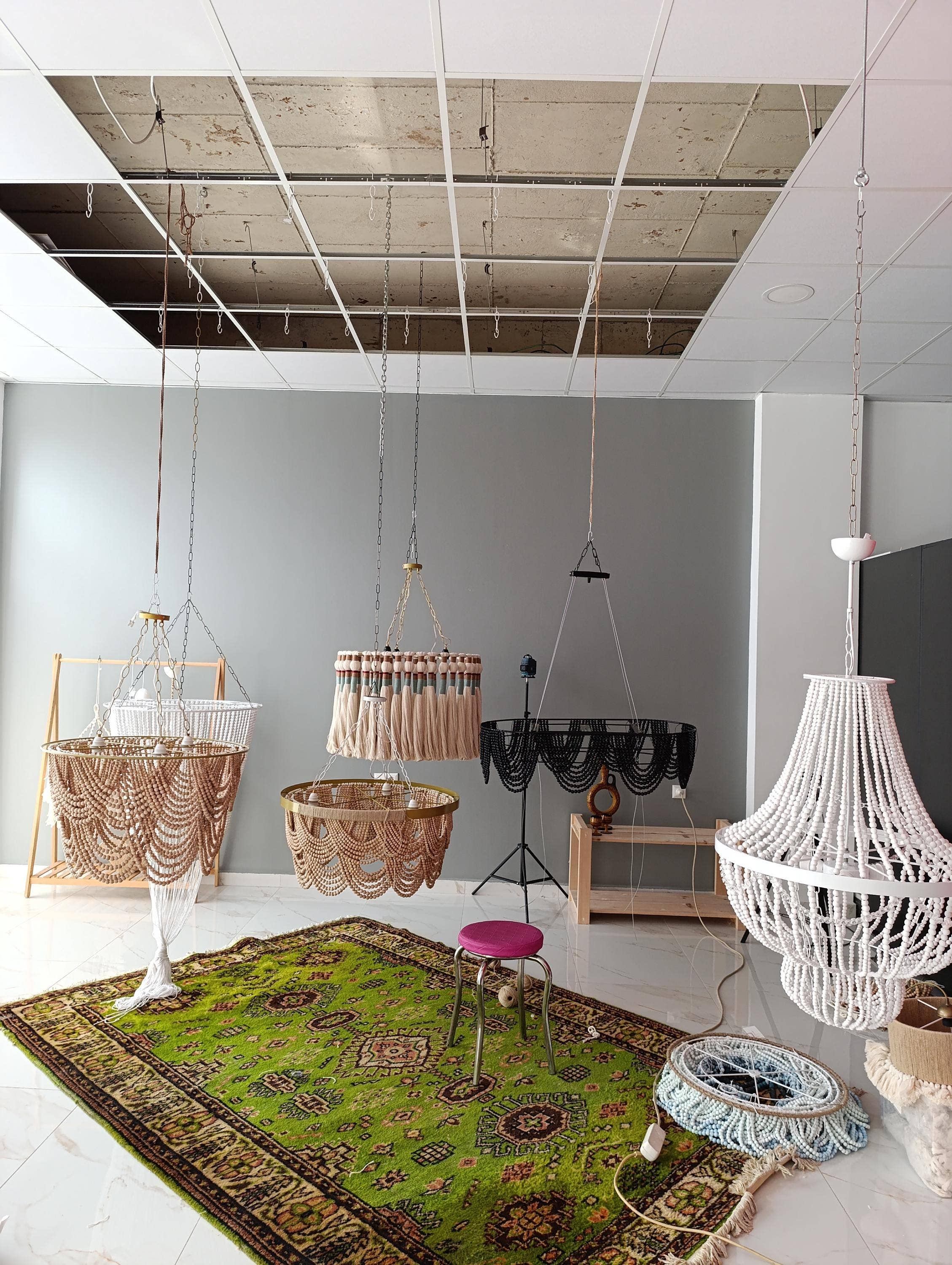 Joy's Arts - Wholesale Chandelier/Hanging Light - Boho Macrame Chandelier, Cozy Fall Pendant Light, Handmade Neutral Farmhouse Lampshade, Rusitc Jute Lighting7