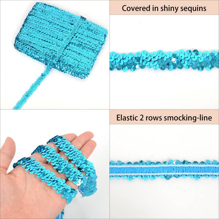 AK Brand - Wholesale Ribbon – Gift wrapping - Elastic Sequin Trim 0.8 Inch Glitter Paillette Ribbon23