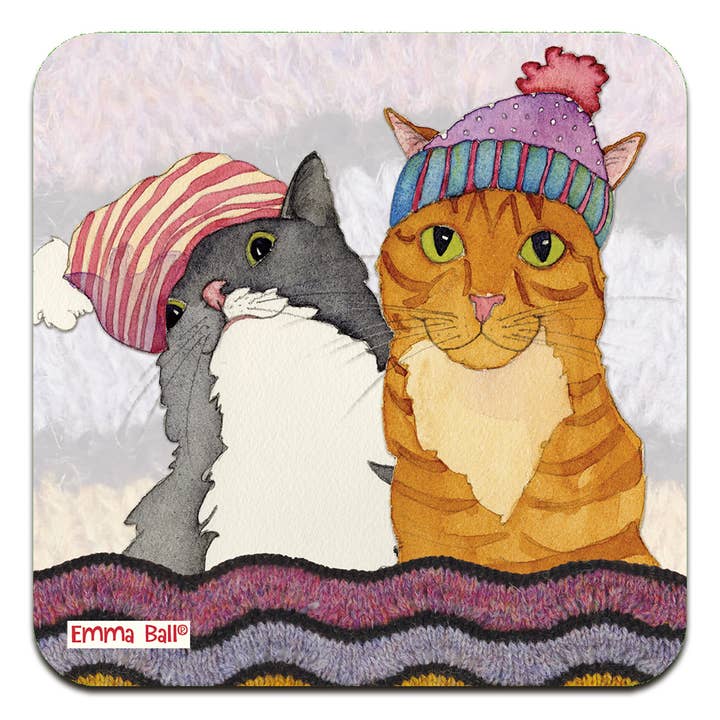 Two Cats in Hats Coaster for wholesale by Emma Ball Ltd