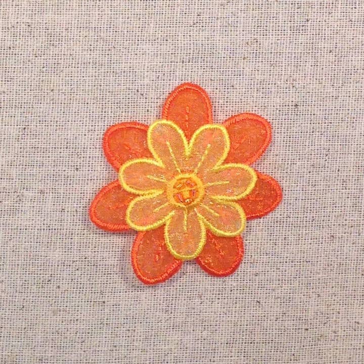 Wholesale Applique - Vendita all'ingrosso Toppe - Arancione e Giallo - Fiore a Strati - Applicazione Termoadesiva - Toppa Ricamata - 155711A