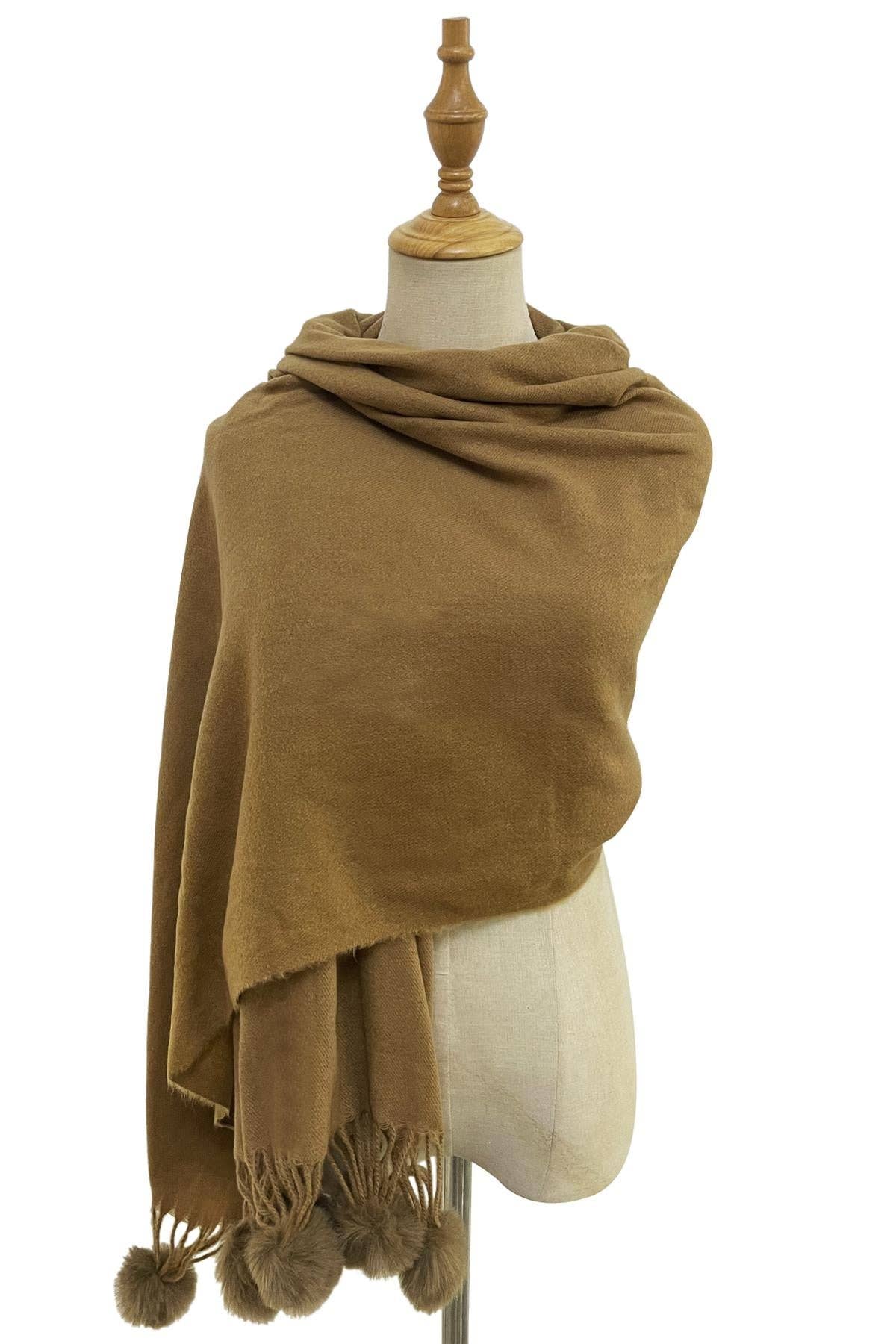 Fashion Scarf World – wholesale Scarf – Women's – Plain Wool Pom Pom Scarf36