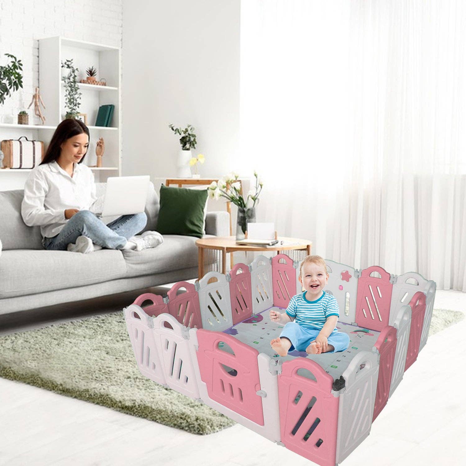 39F Inc. - Wholesale Toy Set - Kids - Foldable 16+2 Panel Baby Playpen with Safety Gate4