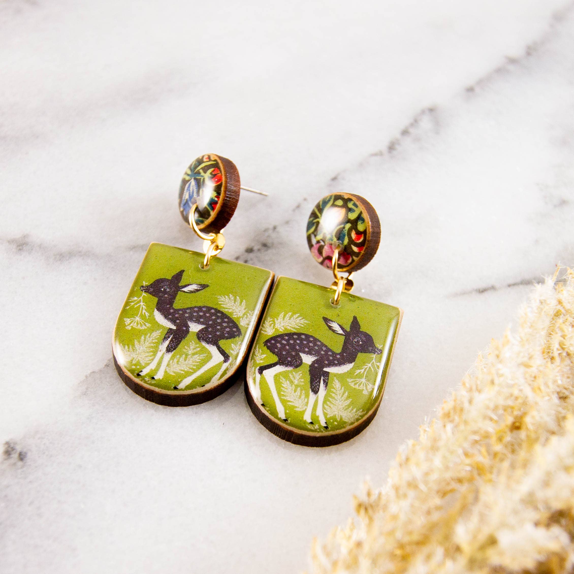 No Man's Land - Wholesale Dangle Earrings - Vintage Forest Deer Drop Post Earrings1