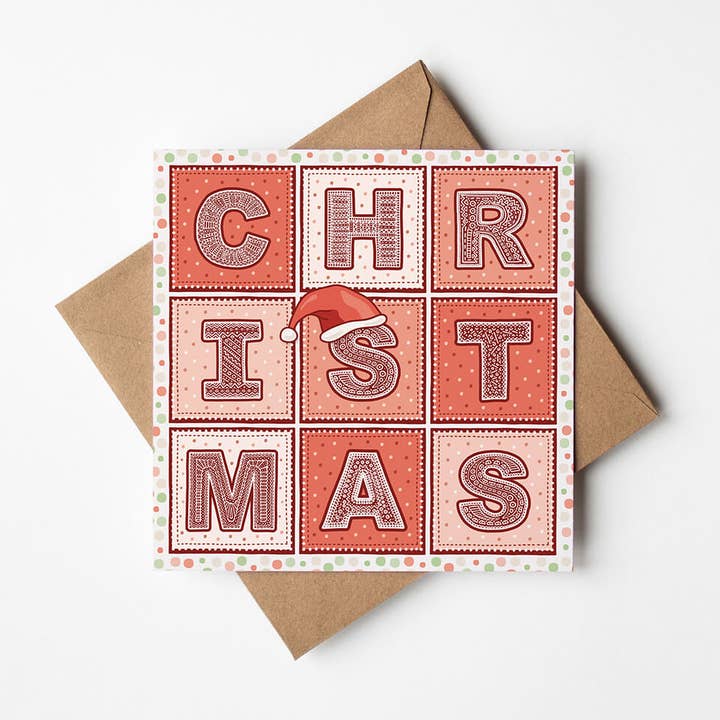 Unique Red Typographic Christmas Card for wholesale by Jess A Little Creative